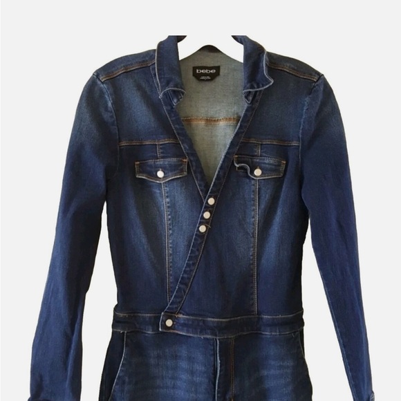 BEBE Denim Chambray Utility Surplice Onepiece Jumpsuit size 4 - Picture 4 of 11